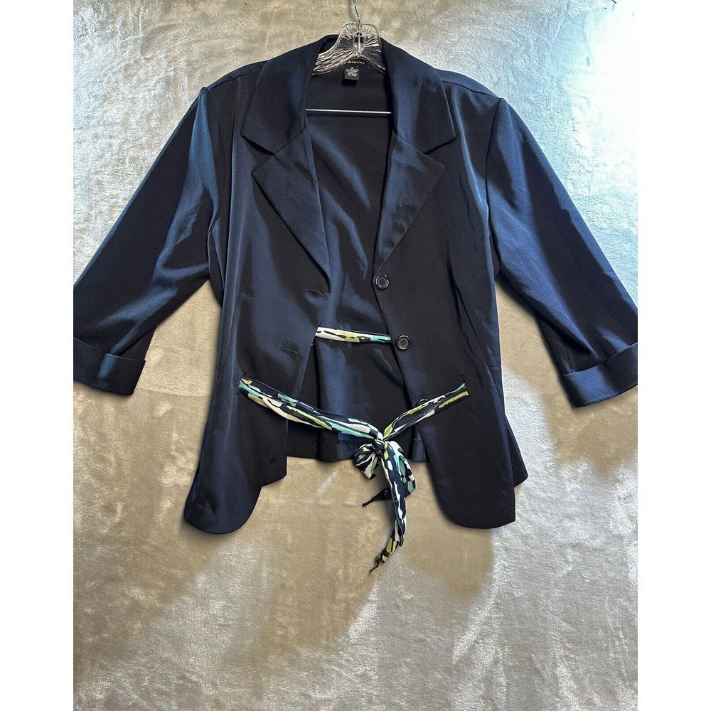 Courtenay‎ Open Front Cardigan Blazer Top Women 16 Navy Blue With Accent